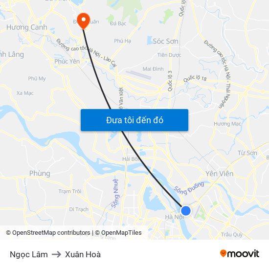 Ngọc Lâm to Xuân Hoà map