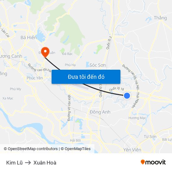 Kim Lũ to Xuân Hoà map