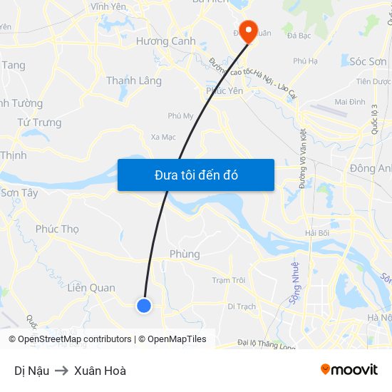 Dị Nậu to Xuân Hoà map