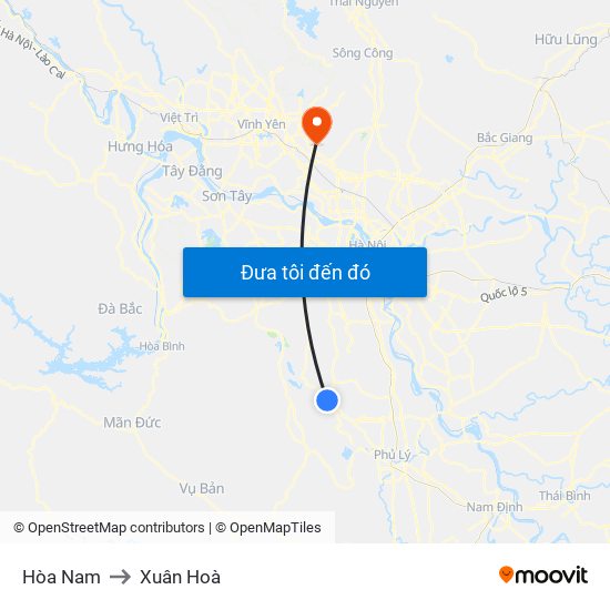 Hòa Nam to Xuân Hoà map