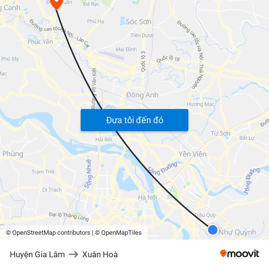 Huyện Gia Lâm to Xuân Hoà map