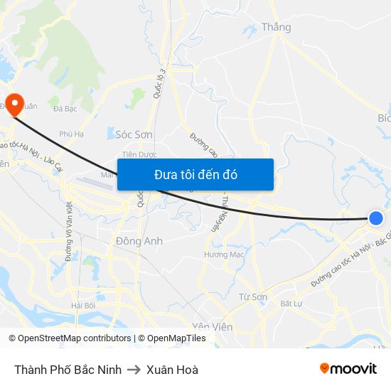 Thành Phố Bắc Ninh to Xuân Hoà map
