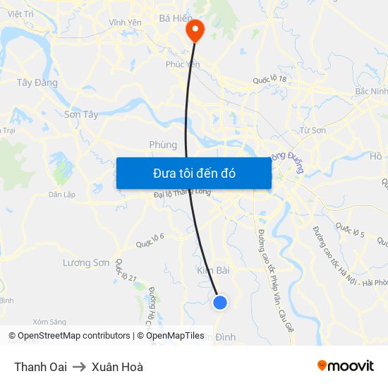 Thanh Oai to Xuân Hoà map