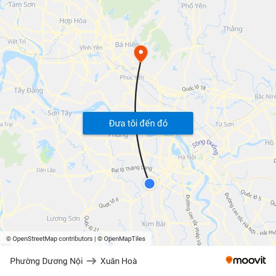 Phường Dương Nội to Xuân Hoà map