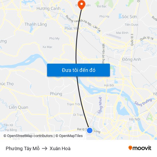 Phường Tây Mỗ to Xuân Hoà map