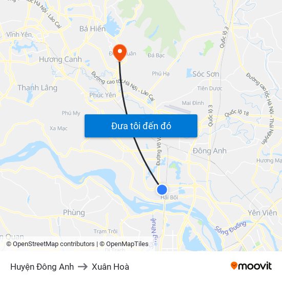 Huyện Đông Anh to Xuân Hoà map