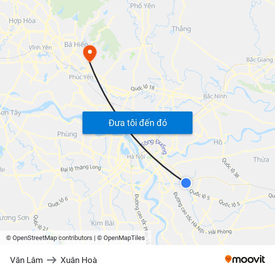 Văn Lâm to Xuân Hoà map