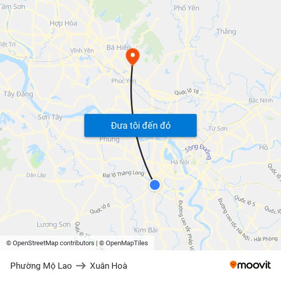 Phường Mộ Lao to Xuân Hoà map