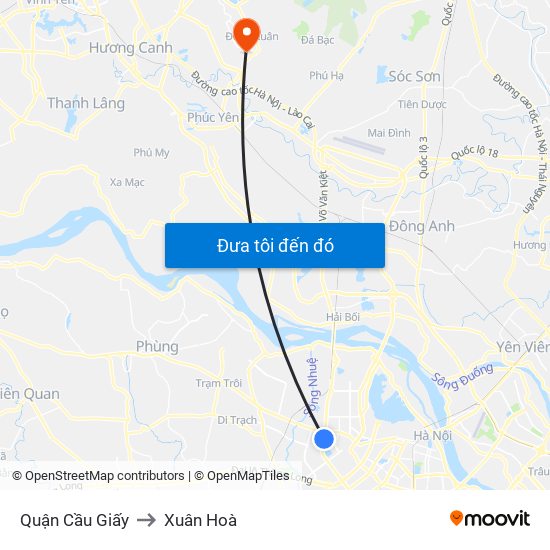 Quận Cầu Giấy to Xuân Hoà map