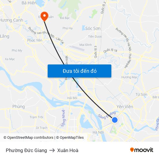 Phường Đức Giang to Xuân Hoà map