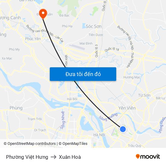 Phường Việt Hưng to Xuân Hoà map