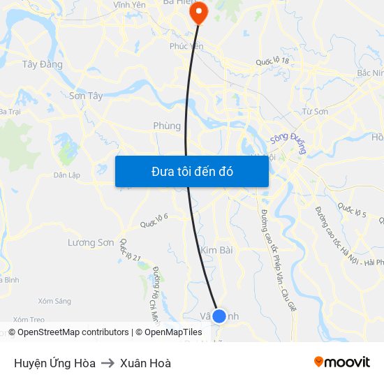 Huyện Ứng Hòa to Xuân Hoà map