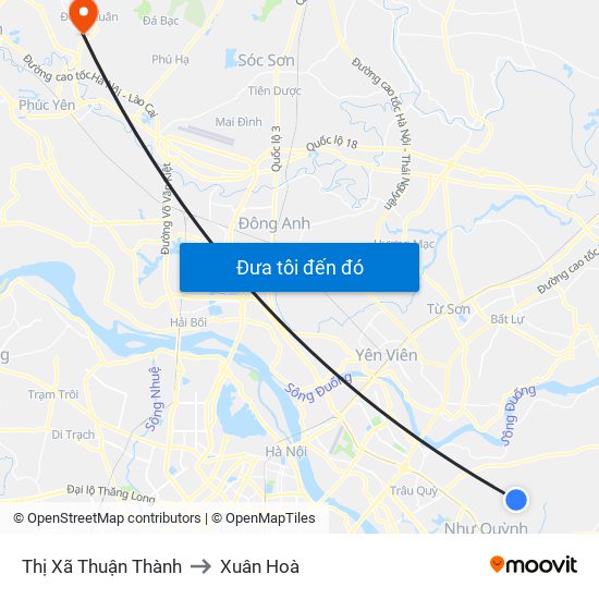 Thị Xã Thuận Thành to Xuân Hoà map