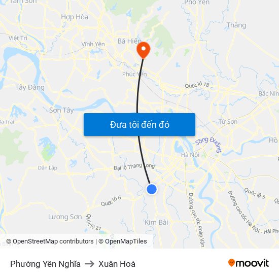 Phường Yên Nghĩa to Xuân Hoà map