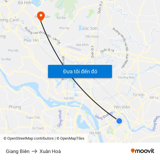 Giang Biên to Xuân Hoà map