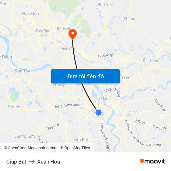 Giáp Bát to Xuân Hoà map