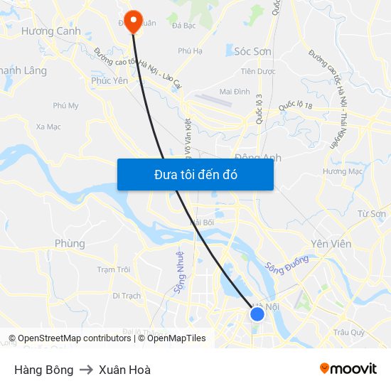 Hàng Bông to Xuân Hoà map