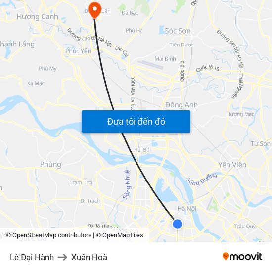 Lê Đại Hành to Xuân Hoà map