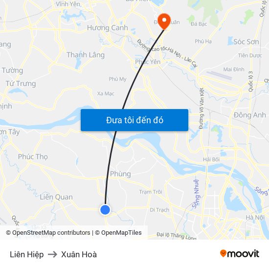 Liên Hiệp to Xuân Hoà map