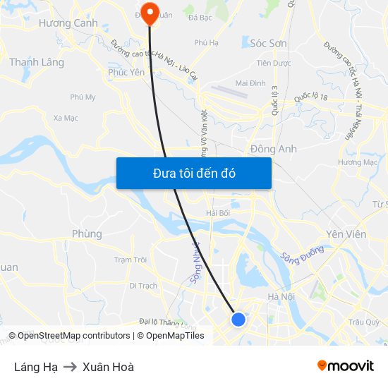 Láng Hạ to Xuân Hoà map