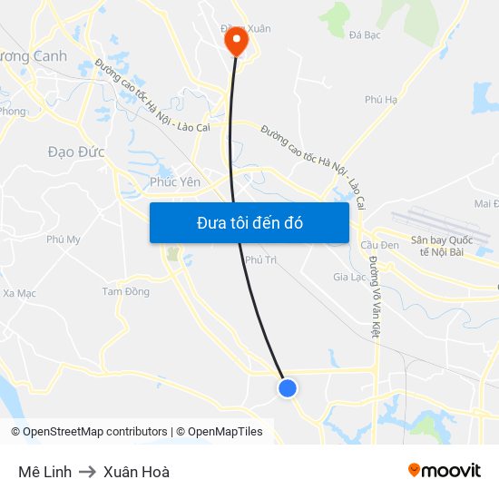 Mê Linh to Xuân Hoà map