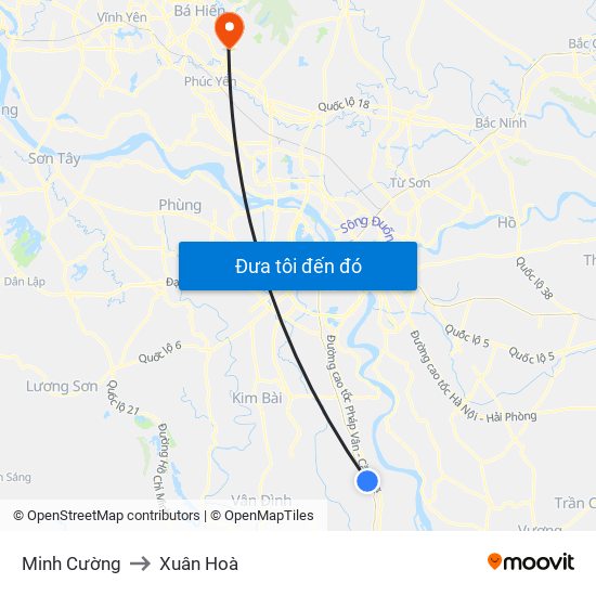 Minh Cường to Xuân Hoà map