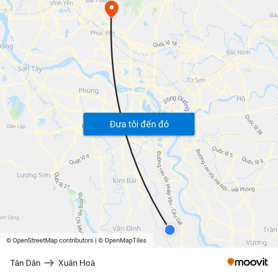 Tân Dân to Xuân Hoà map