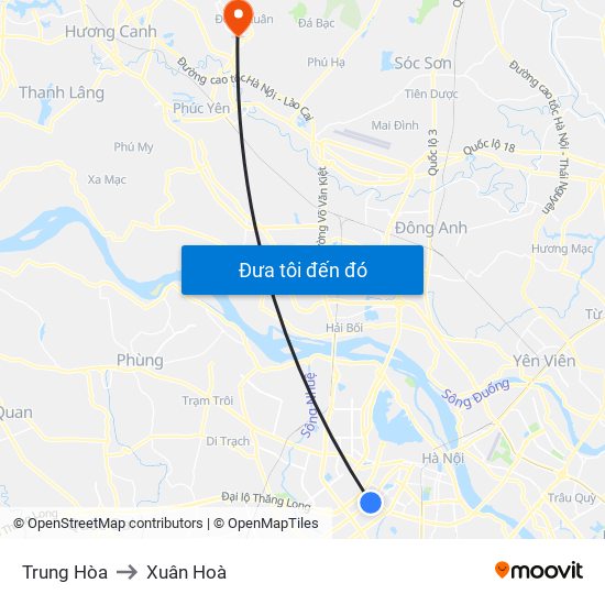 Trung Hòa to Xuân Hoà map