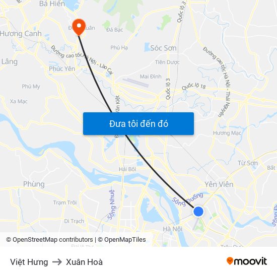 Việt Hưng to Xuân Hoà map