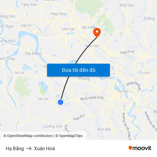 Hạ Bằng to Xuân Hoà map