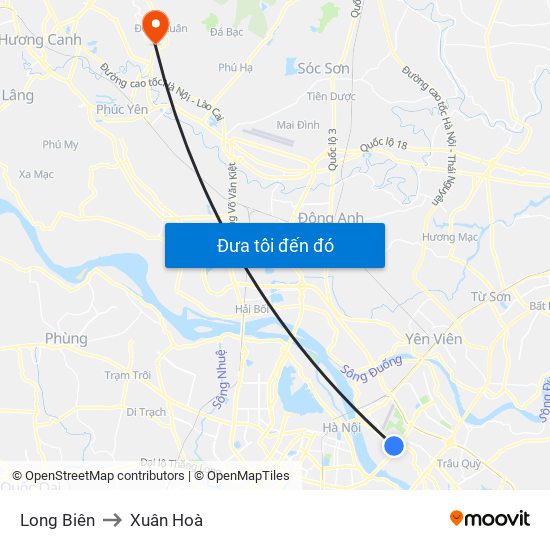 Long Biên to Xuân Hoà map