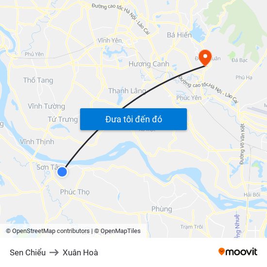 Sen Chiểu to Xuân Hoà map