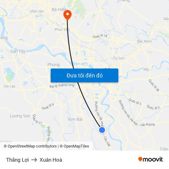 Thắng Lợi to Xuân Hoà map