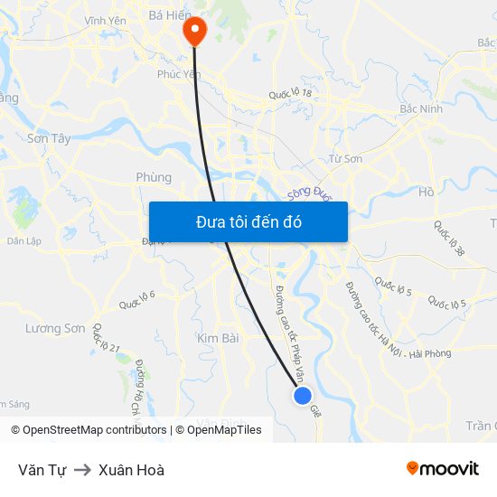 Văn Tự to Xuân Hoà map