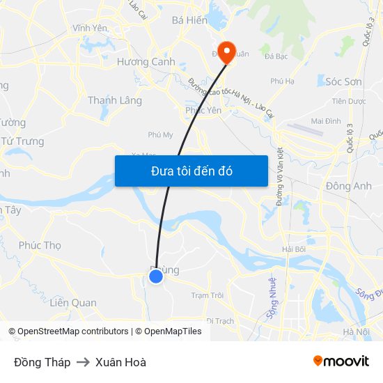 Đồng Tháp to Xuân Hoà map