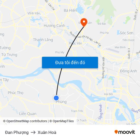 Đan Phượng to Xuân Hoà map