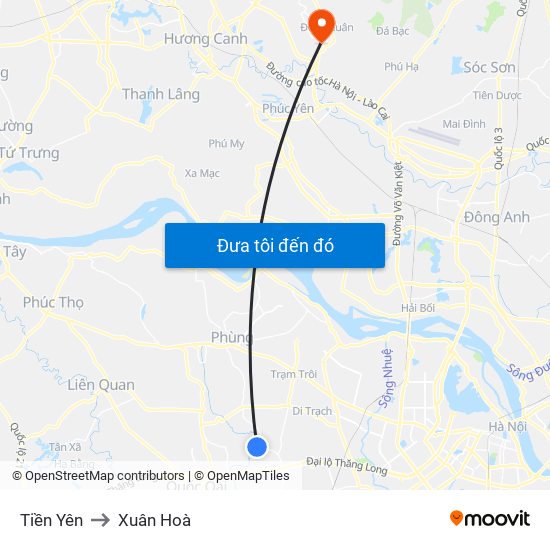 Tiền Yên to Xuân Hoà map