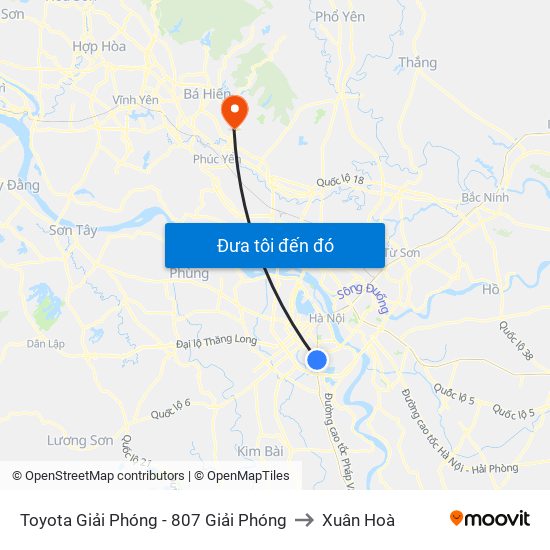 Toyota Giải Phóng - 807 Giải Phóng to Xuân Hoà map