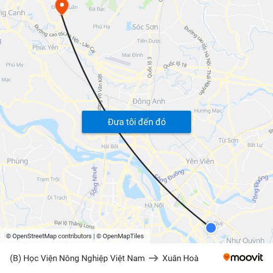 (B) Học Viện Nông Nghiệp Việt Nam to Xuân Hoà map