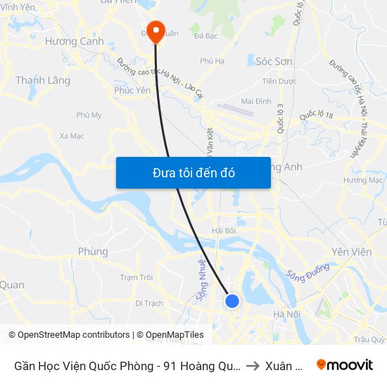 Gần Học Viện Quốc Phòng - 91 Hoàng Quốc Việt to Xuân Hoà map