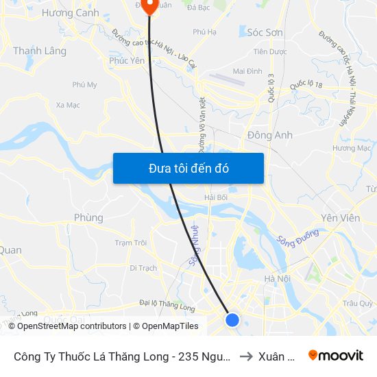 Công Ty Thuốc Lá Thăng Long - 235 Nguyễn Trãi to Xuân Hoà map