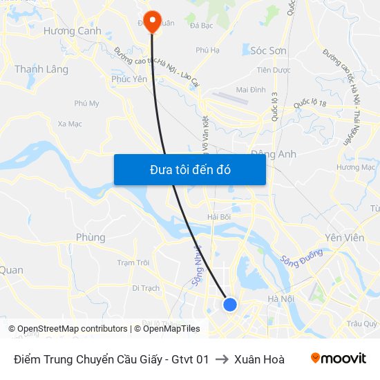 Điểm Trung Chuyển Cầu Giấy - Gtvt 01 to Xuân Hoà map