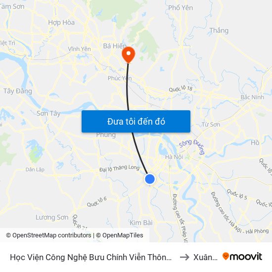 Học Viện Công Nghệ Bưu Chính Viễn Thông - Trần Phú (Hà Đông) to Xuân Hoà map