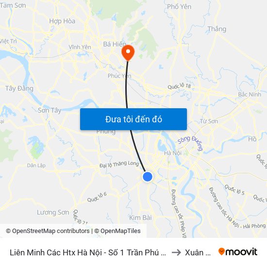 Liên Minh Các Htx Hà Nội - Số 1 Trần Phú (Hà Đông) to Xuân Hoà map