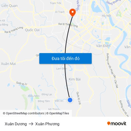 Xuân Dương to Xuân Phương map