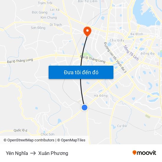 Yên Nghĩa to Xuân Phương map