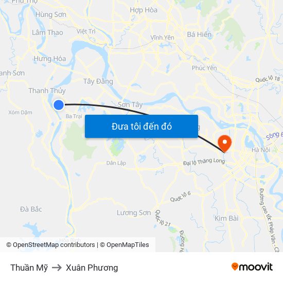 Thuần Mỹ to Xuân Phương map