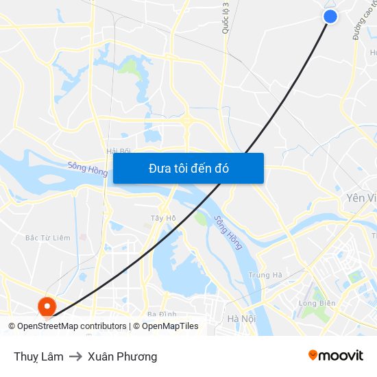 Thuỵ Lâm to Xuân Phương map