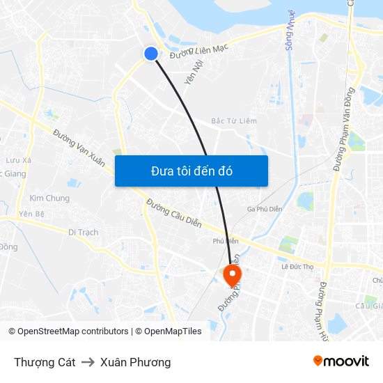 Thượng Cát to Xuân Phương map