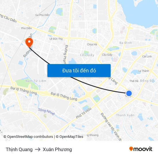 Thịnh Quang to Xuân Phương map